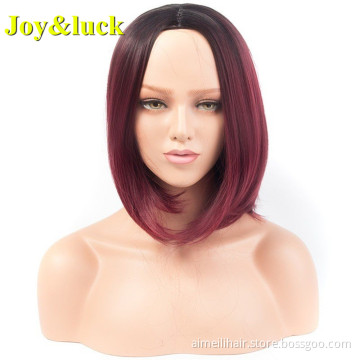 Ladies Wholesale Hair for Women Dark Root Black Ombre Burgundy Scalp Wig Natural Straight Short Bob Cut Wig Synthetic Hair Wigs